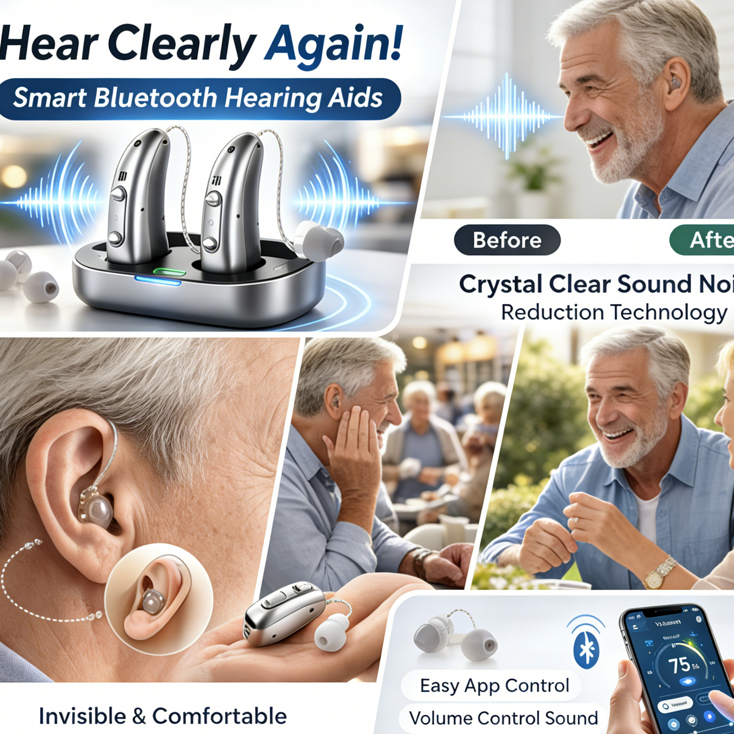 Howcode™ Smart, Self-Fitting Bluetooth Hearing Aids (App Controlled)